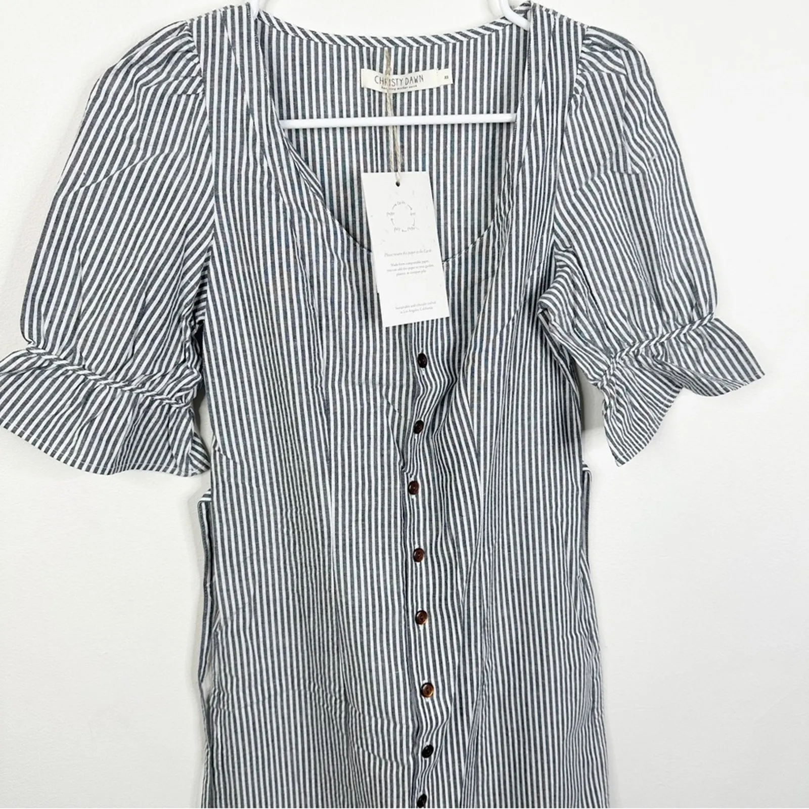 NEW Christy Dawn The Lennon Dress in Pewter Stripe Short Sleeve Midi Length XS - Image 7