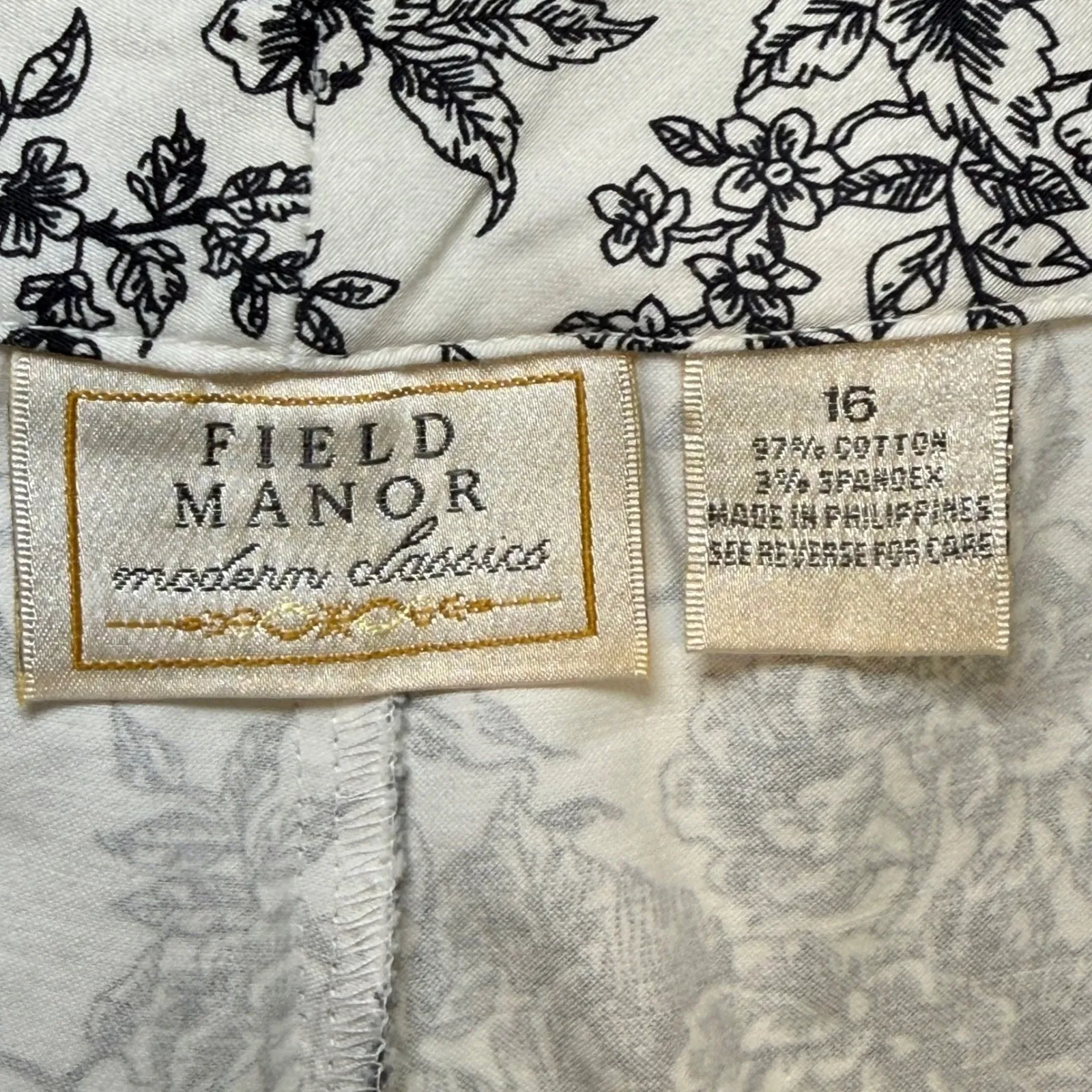 VTG FIELD MANOR Modern Classics Floral Print Wide Leg Pants Women's Size 16 Black - Image 2