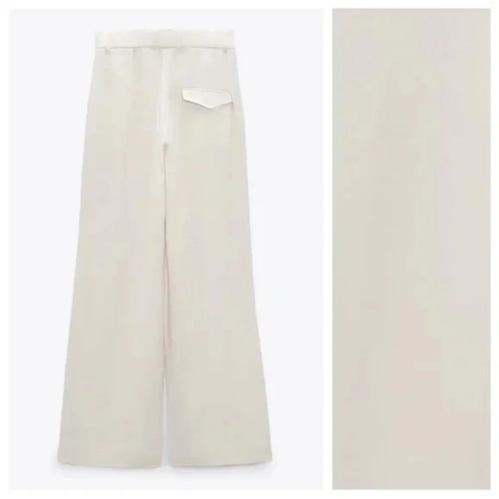 Zara Women's Wide Leg Front Pleat High Waisted Trousers Cream Size M - Image 5