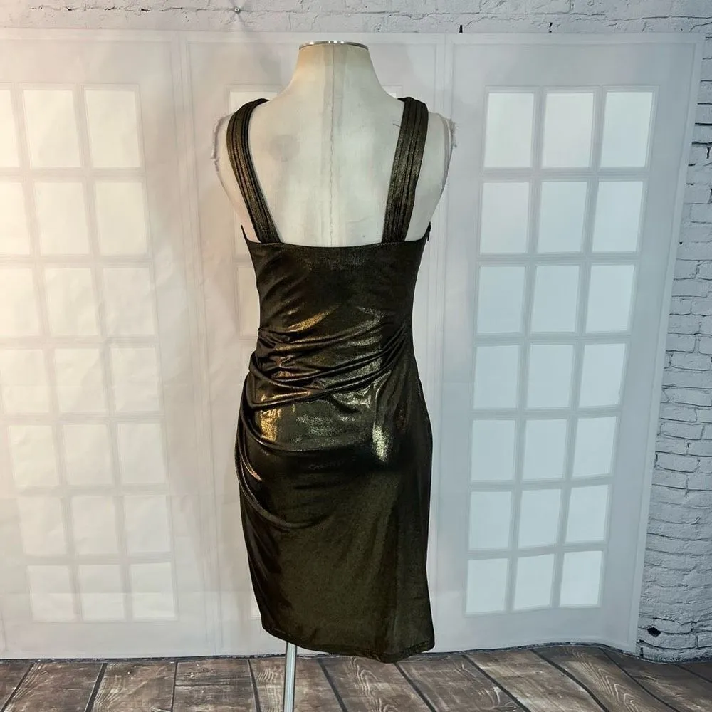 David Meister bronze gold halter cocktail party evening dress size 4 - Image 5
