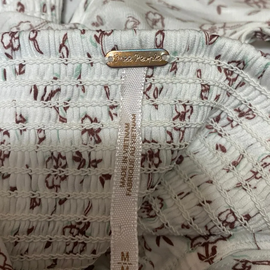 Free People White Floral Print Sleeveless Ruffle Cami Camisole Crop Tank Top M - Image 3