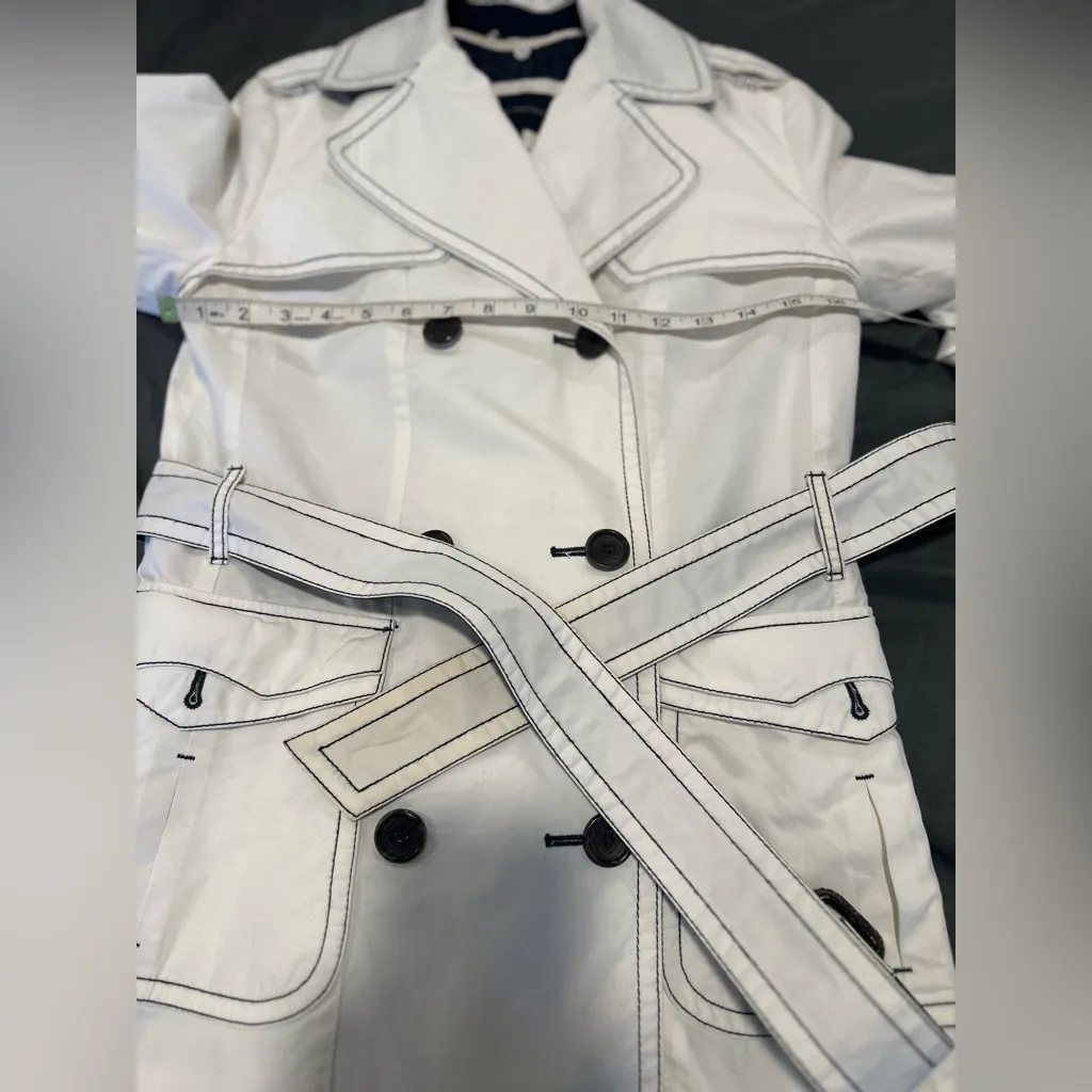Banana Republic Womens Sz: S Bright White Lined Double-Breast Belt Trench Coat - Image 3