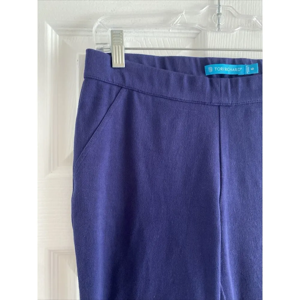 Tori Richard Womens 6 Navy Pants Ponte Pull on Elastic Waist Career Straight Leg Blue - Image 2