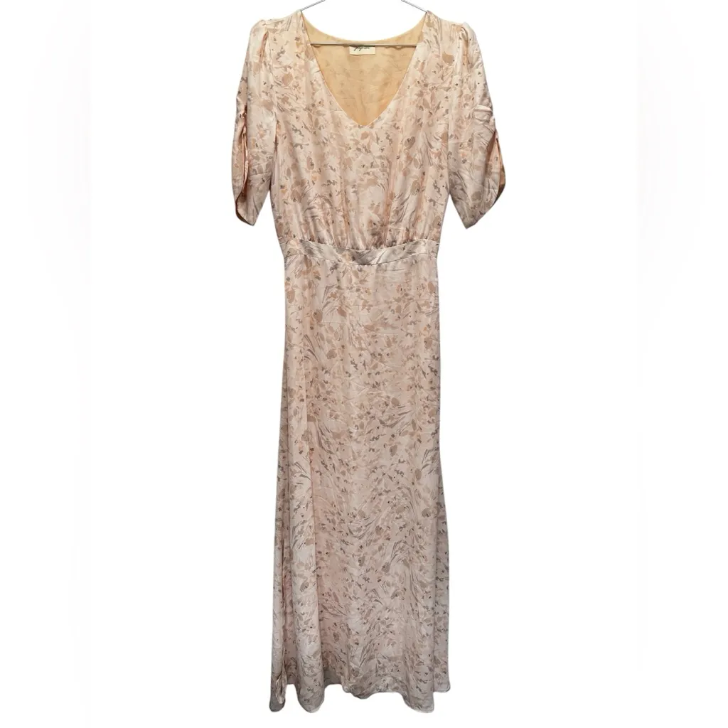 Papier Pale Peach & Beige Muted Floral Maxi Dress Ruched Short Sleeves ModCloth Size 4 - Image 3