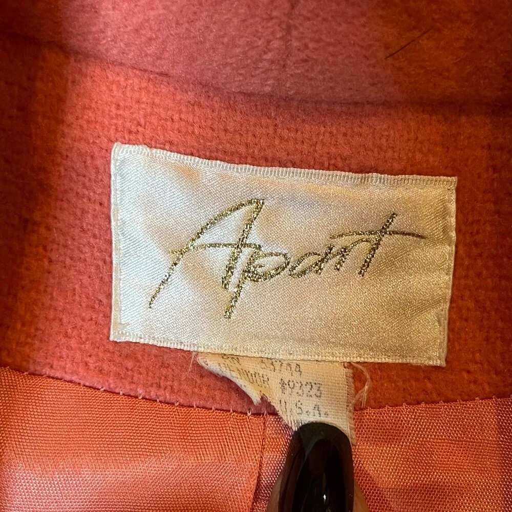 VTG Apart Pink Wool Blend Wrap Coat SZ XL Belted Lined Made in USA Spring Girly - Image 8