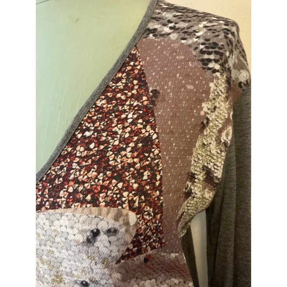 ZARA Basic Collection NWT Top Reptile Brown Gray  Mixed Media Medium Knit Long - Image 11