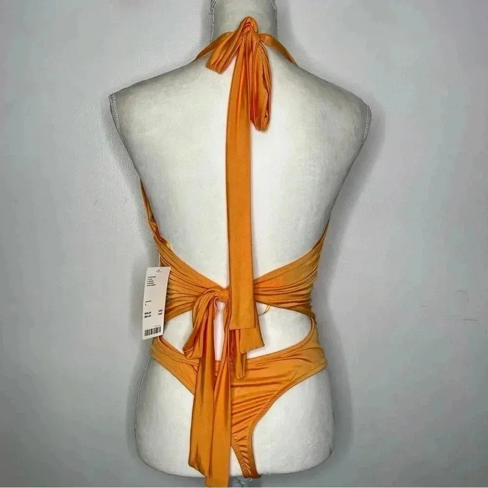 Out From Under Urban Outfitters Orange Halter Bodysuit Size Large NWT - Image 4
