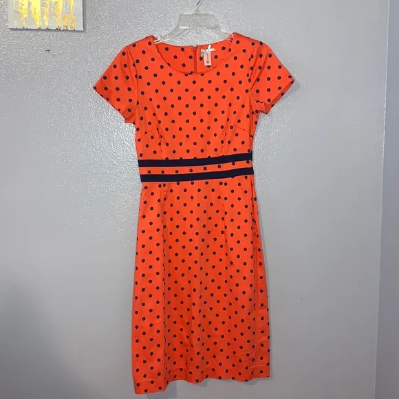 Downeast  Basics orange polka dot midi office swing dress - Image 2