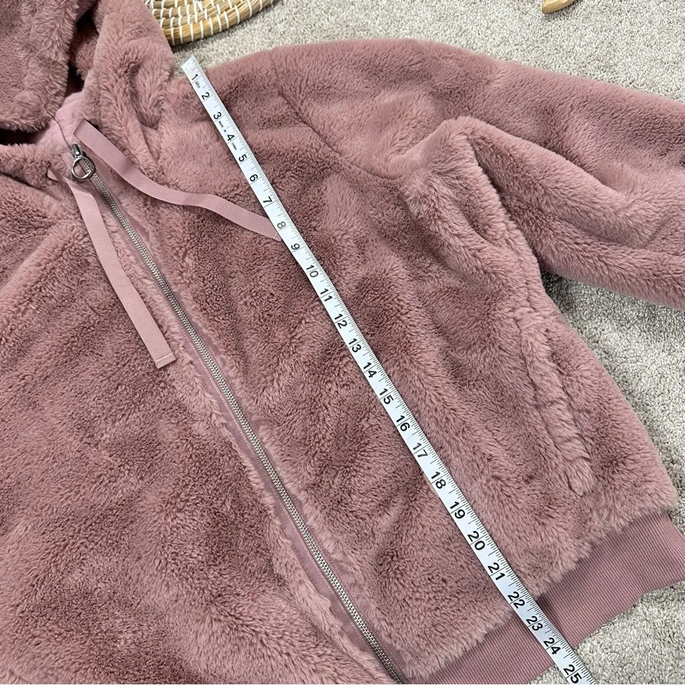 Athleta Ritual Jacket Winter Coat Hooded Full Zip Longsleeve Mauve Faux Fur M - Image 14