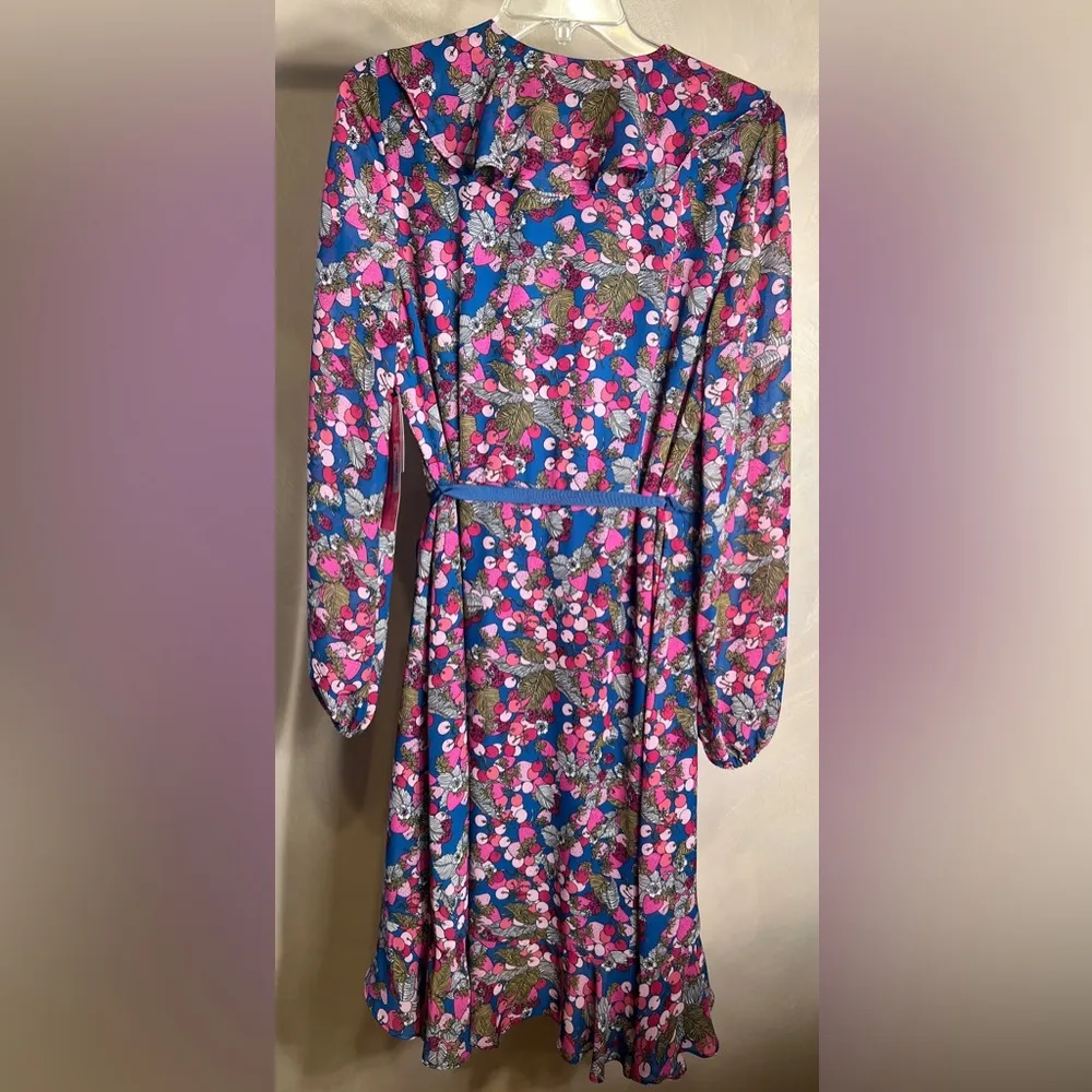 Betsey Johnson VTG Womens Fruit Cocktail Floral Ruffle Chiffon Wrap Dress|Sz:14 - Image 16