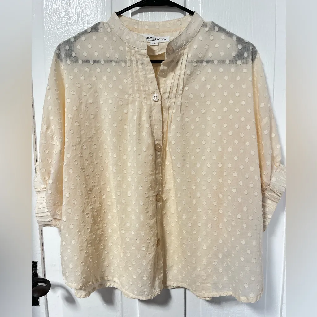 Emerson Fry India Collection Mandarin Collar Top light Peach Swiss Dot One Size Pink Size undefined - Image 2