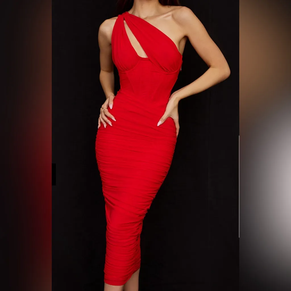 NWT‎ House of CB Valentina Scarlet Asymmetric Cutout Midi Dress Sz Small + $255 - Image 3