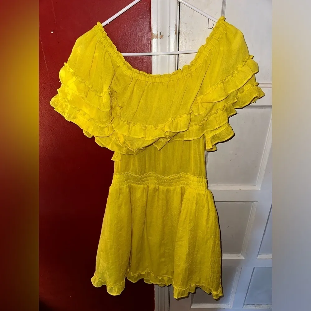 FAVLUX Yellow Off the Shoulder Smocked Yellow Ruffle Mini Dress - Image 10