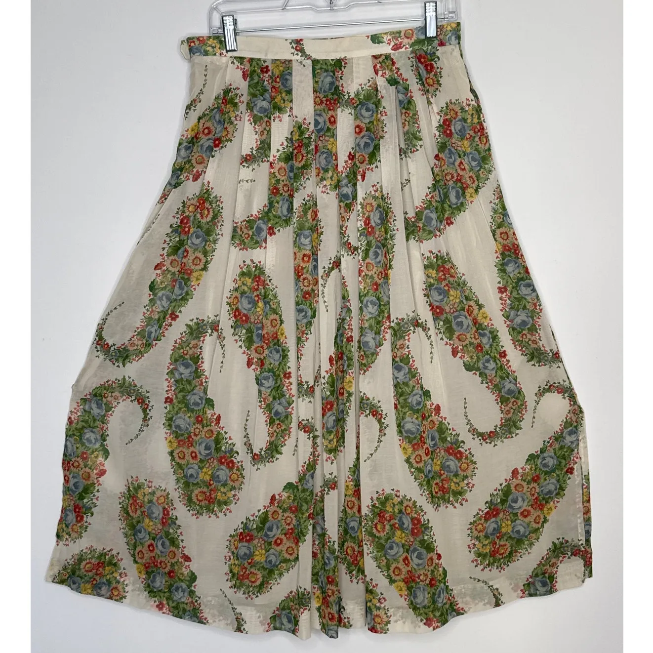 1980s Geiger Austria Floral Cotton Midi Skirt prairie folk retro Size 42 Medium White - Image 6