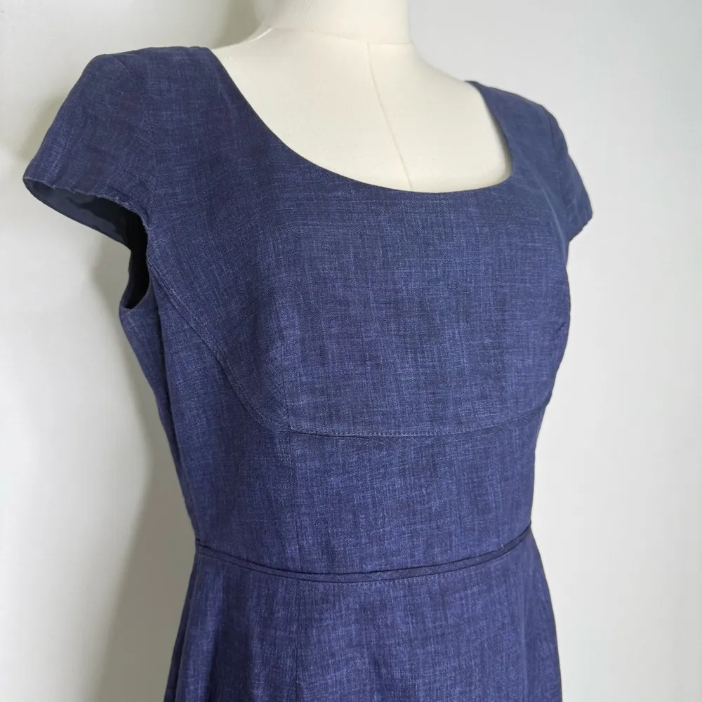 Hobbs London 100% Flax Denim Dress Navy Blue Size 10 | Scoop Neck - Image 8