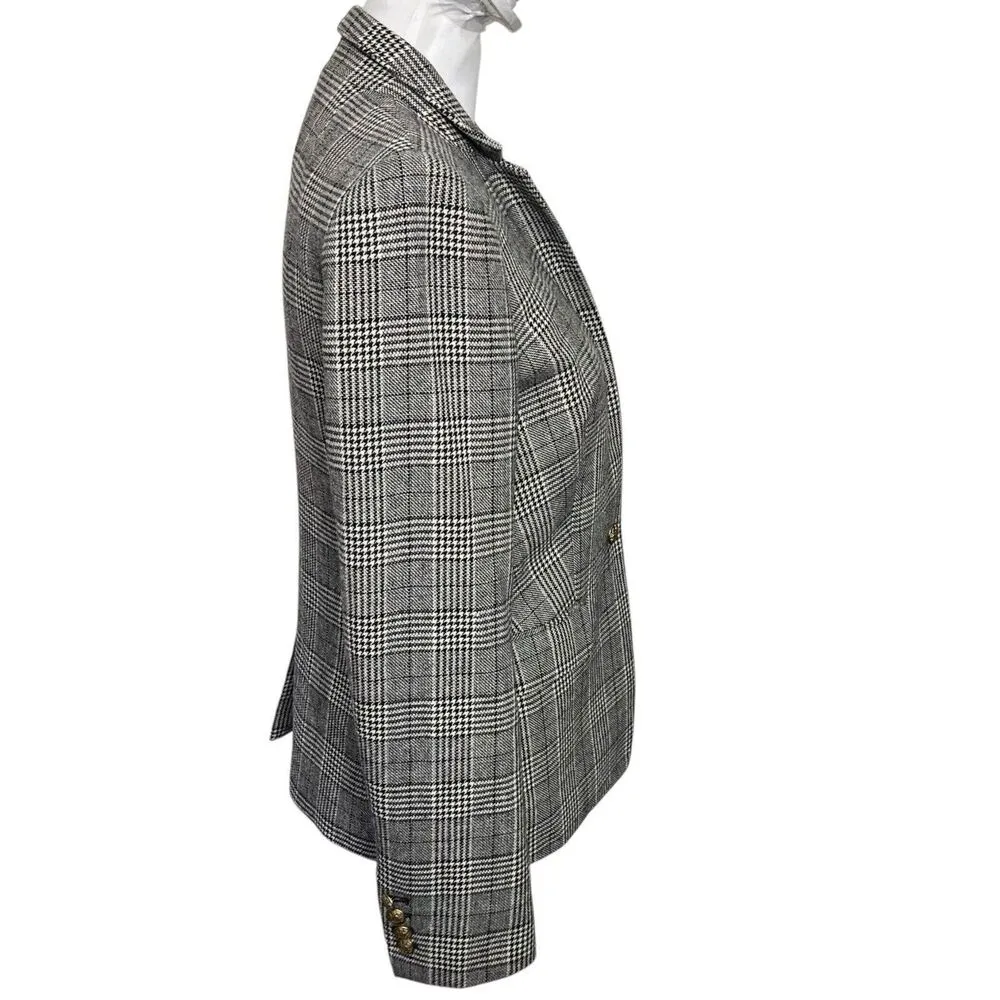 J.Crew  Regent Blazer Size 4 Gray Glen Plaid Wool Blend One Button Lined Jacket - Image 4