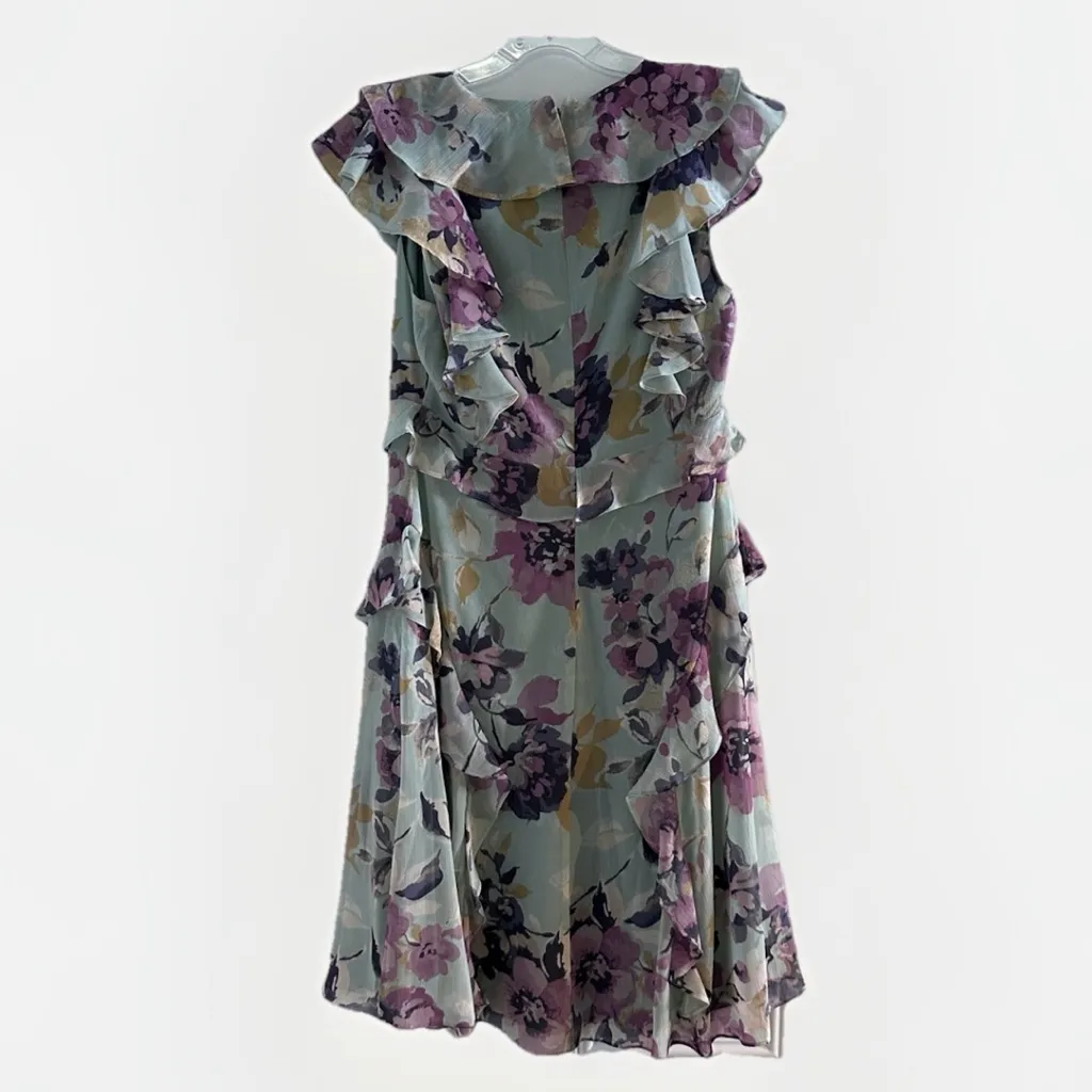 Lauren Ralph‎ Lauren Floral Ruffle Trim Georgette Dress Lined A Line Size 4 NWT Tan - Image 6