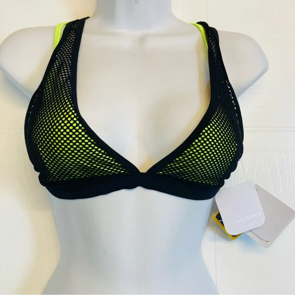 Fabletics Neon Costa Mesh Layer Triangle Bikini Top Removable Cups Sz‎ Large NEW - Image 3