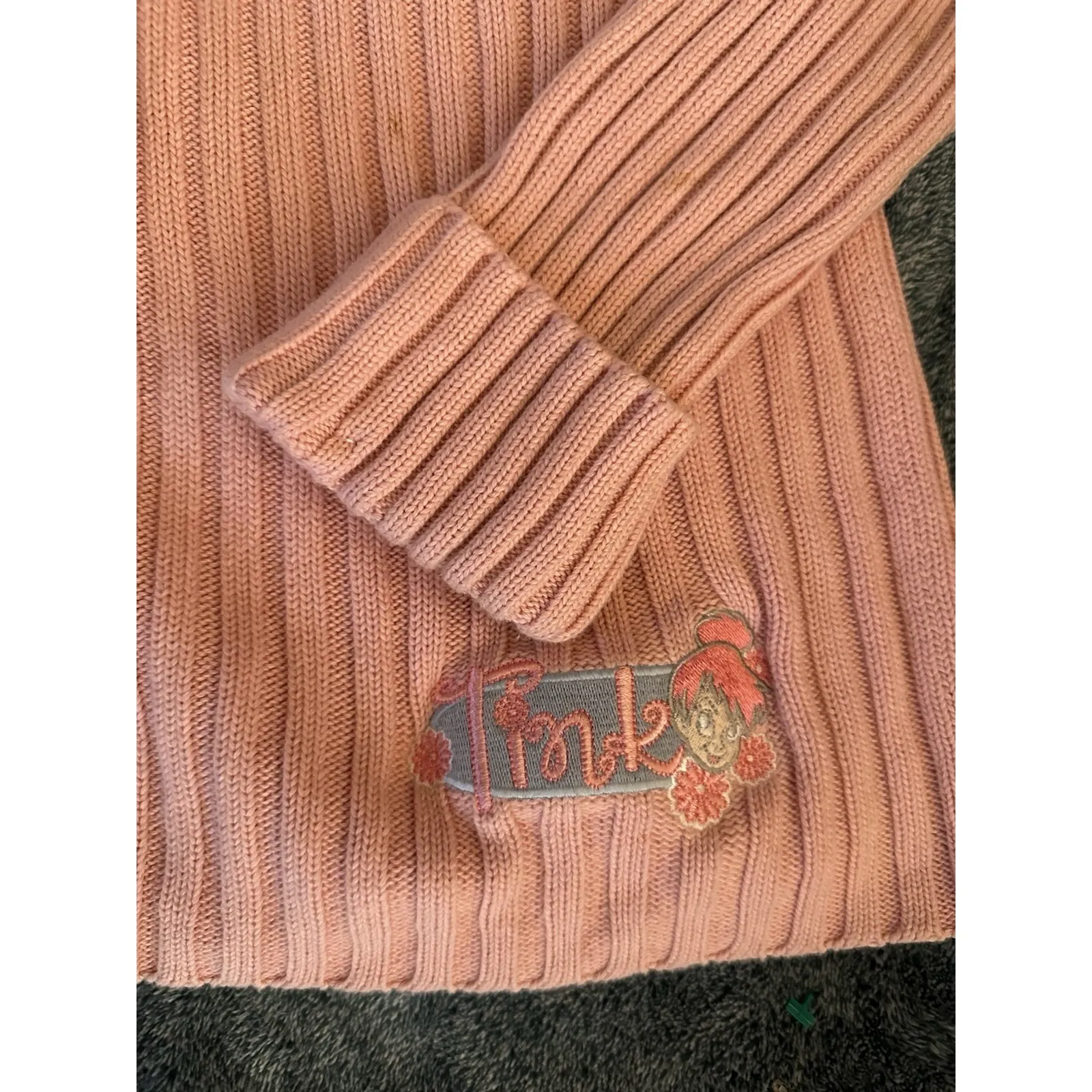 Disney Embroidered Tinkerbell Tink Large Pink Full Zip Cardigan‎ Sweater - Image 3