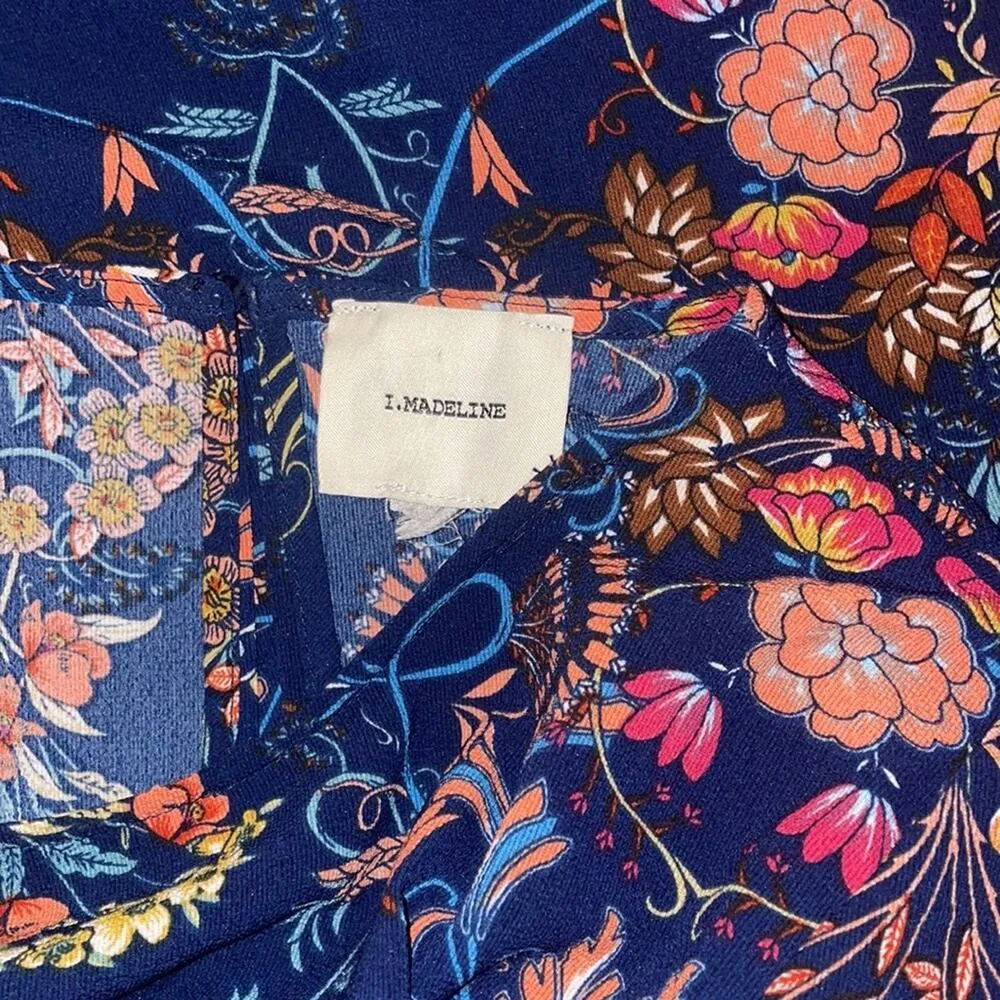 I. MADELINE Garden Splendor Blue Floral Midi Shirt Dress Brunch Cottage Demure Size M - Image 4