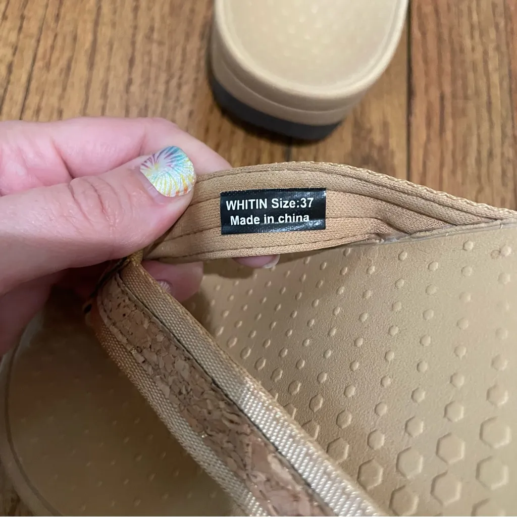 WHITIN Cork Strap Wedge Flip Flop Sandals Tan Women’s Size 37 7 Brown - Image 11