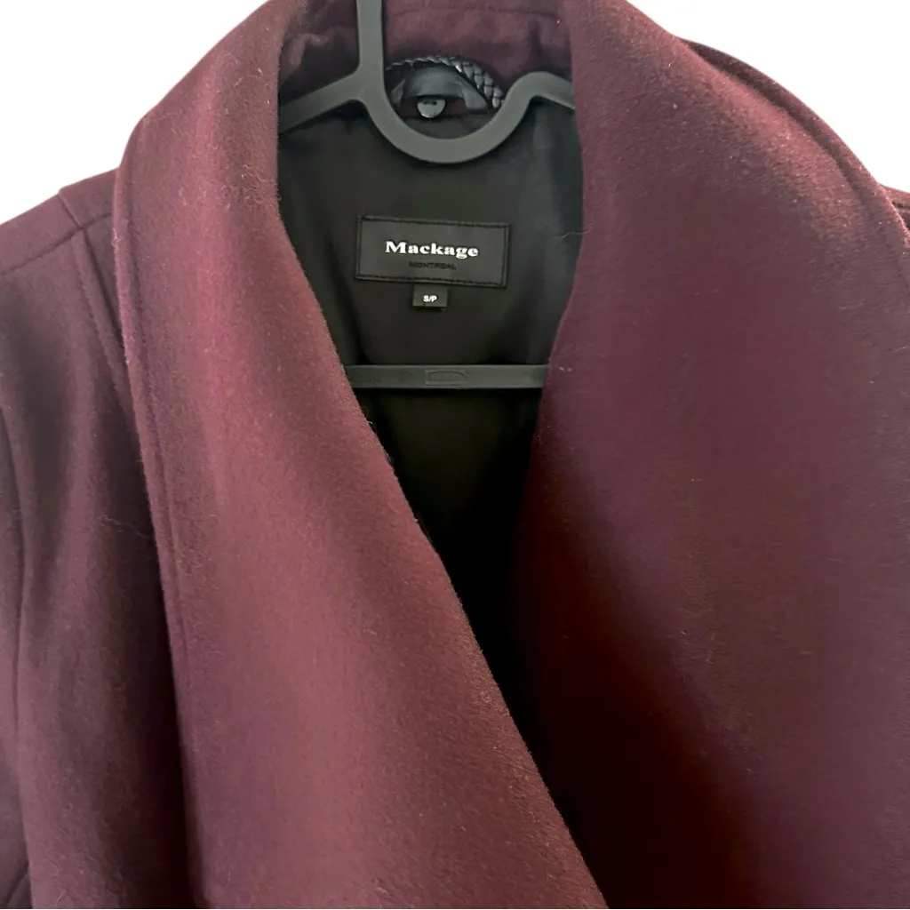 2025 Mackage Nori-K WOOL CASHMERE Double Face LEATHER belt Trench Coat Jacket S - Image 9