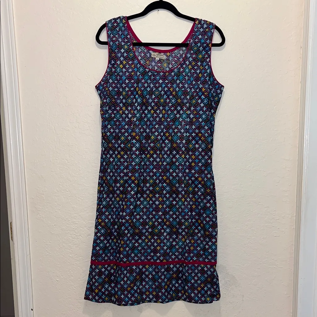 Vintage Watercolor Geometric Midi Dress Sleeveless mumu modest dress Size XL - Image 2