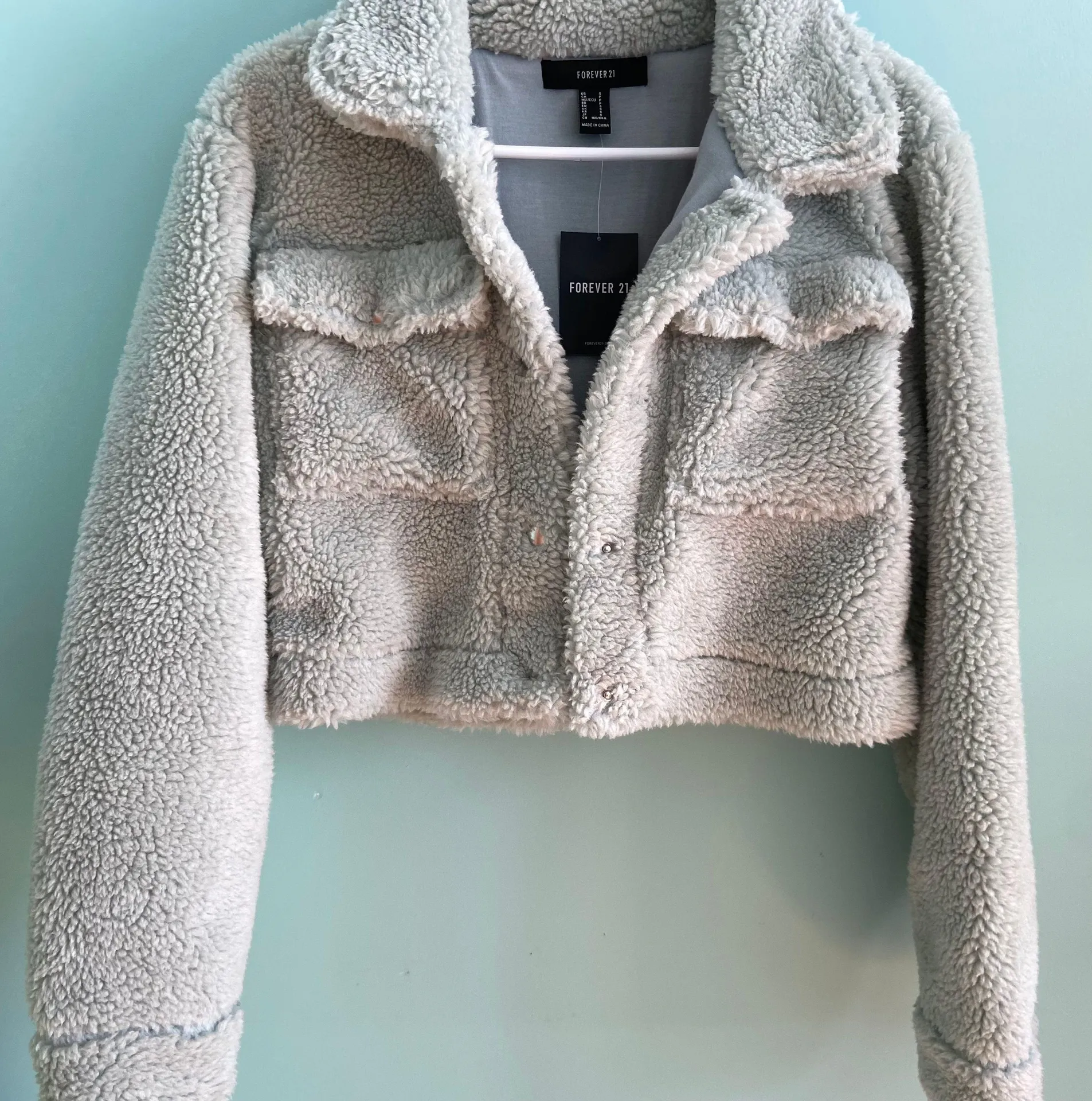 Teal Sherpa Cropped Jacket - Image 2