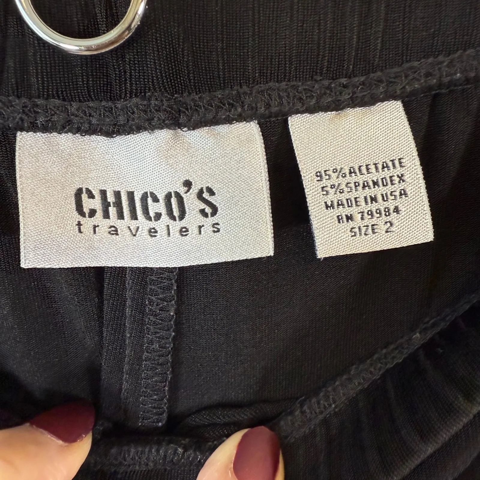 CHICOS Travelers Black Acetate Spandex Straight Leg Pull On Pants Womens Size 12 - Image 2