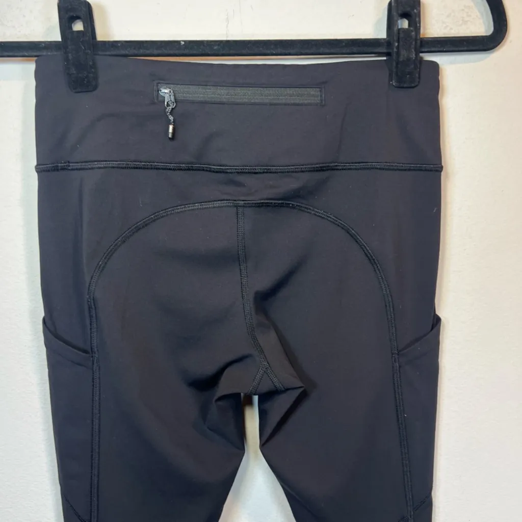 Lululemon Athletica Run Tempo Crop Leggings Ruched Side Black Pockets Women's  4 - Image 10