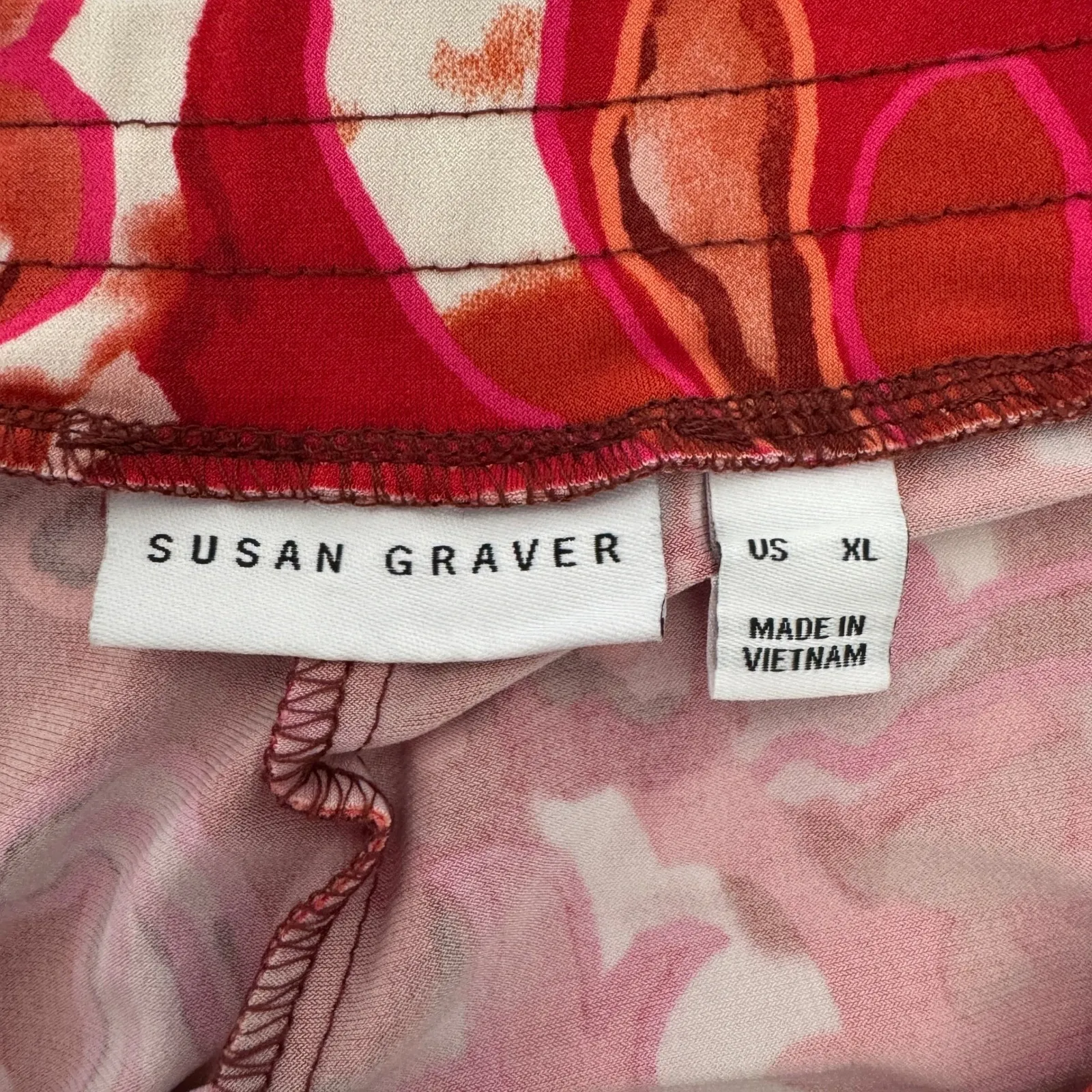 Susan Graver Liquid Knit Pull On Crop Pants XL Orange Red Paisley Vibrant Bold - Image 7