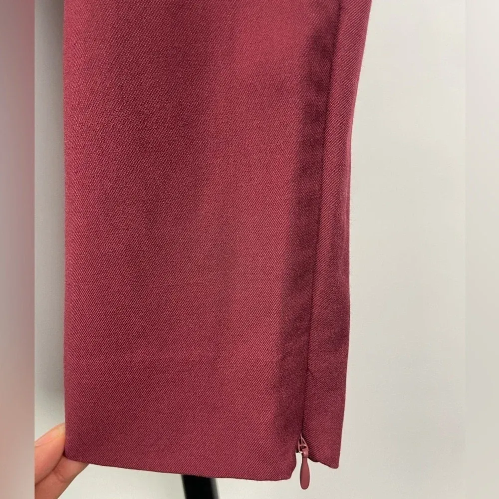& Other Stories Burgundy Red Tapered‎ Ankle Zip Pleated Wool Blend Pants - Image 3