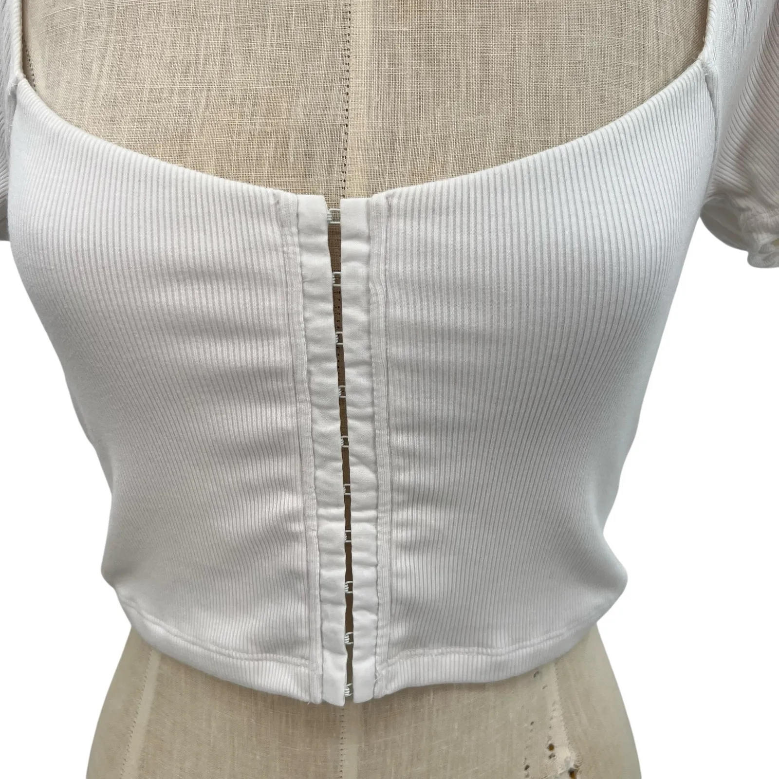 Aritzia Wilfred Free Fortune Top Corset Puff Sleeve Ribbed White Size XS‎ - Image 3