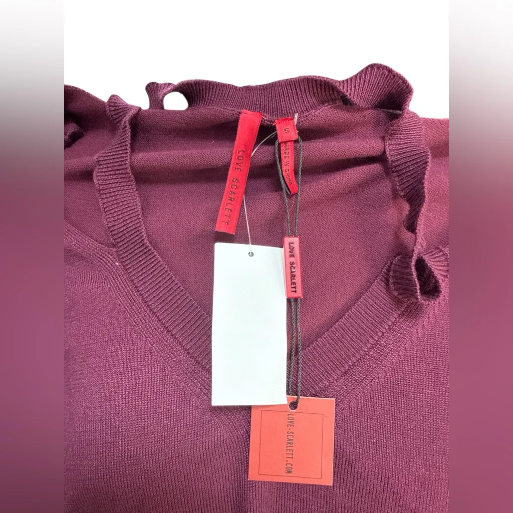 NWT Love Scarlett Cherry Wine Cold Shoulder V - Image 10