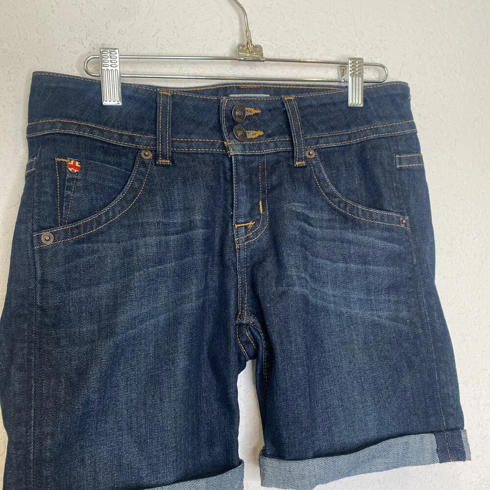 Hudson Signature Mid Rise Cuffed Shorts Dark Blue Women’s EUC Sz 26 Cotton - Image 2