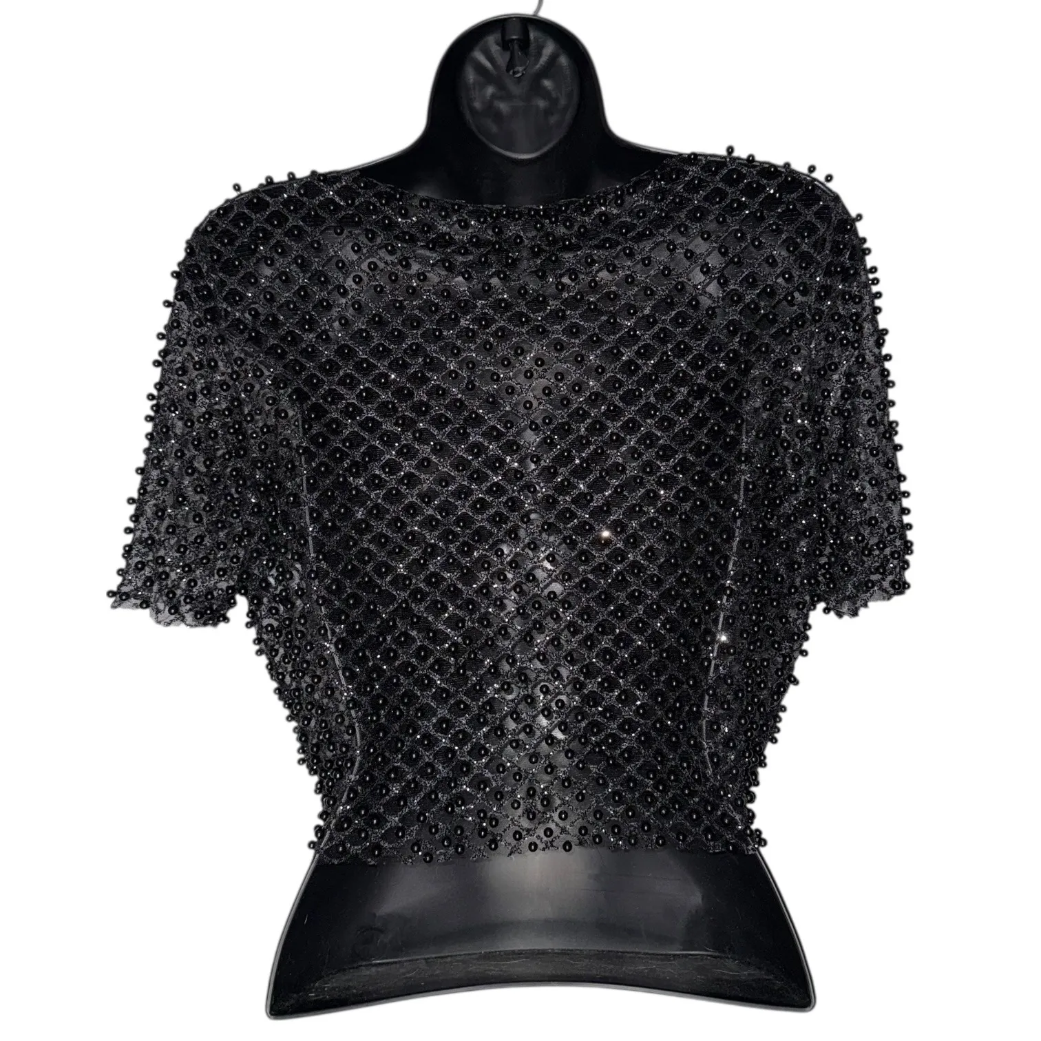 NWT Goth Beaded Mesh Crop Top Short Sleeve - Image 4