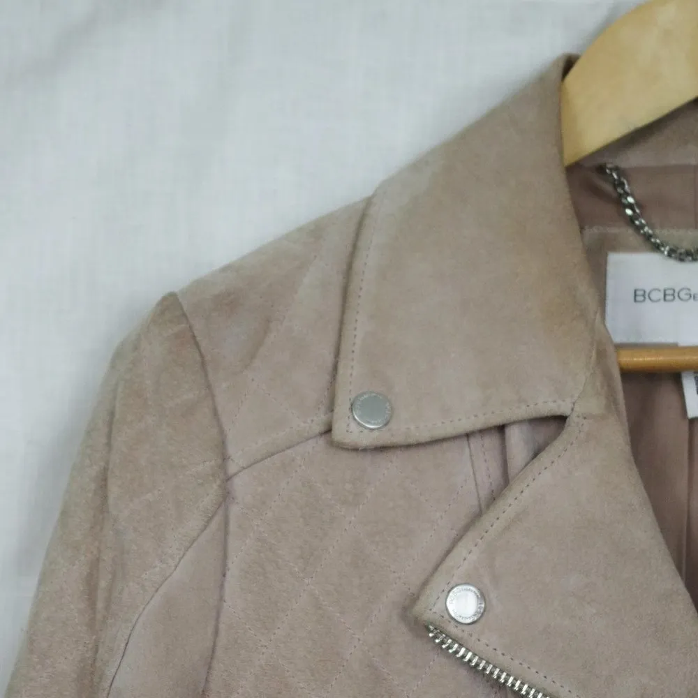 BCBGeneration BCBG Suede Leather Taupe Motorcycle Style Jacket Size Medium - Image 12