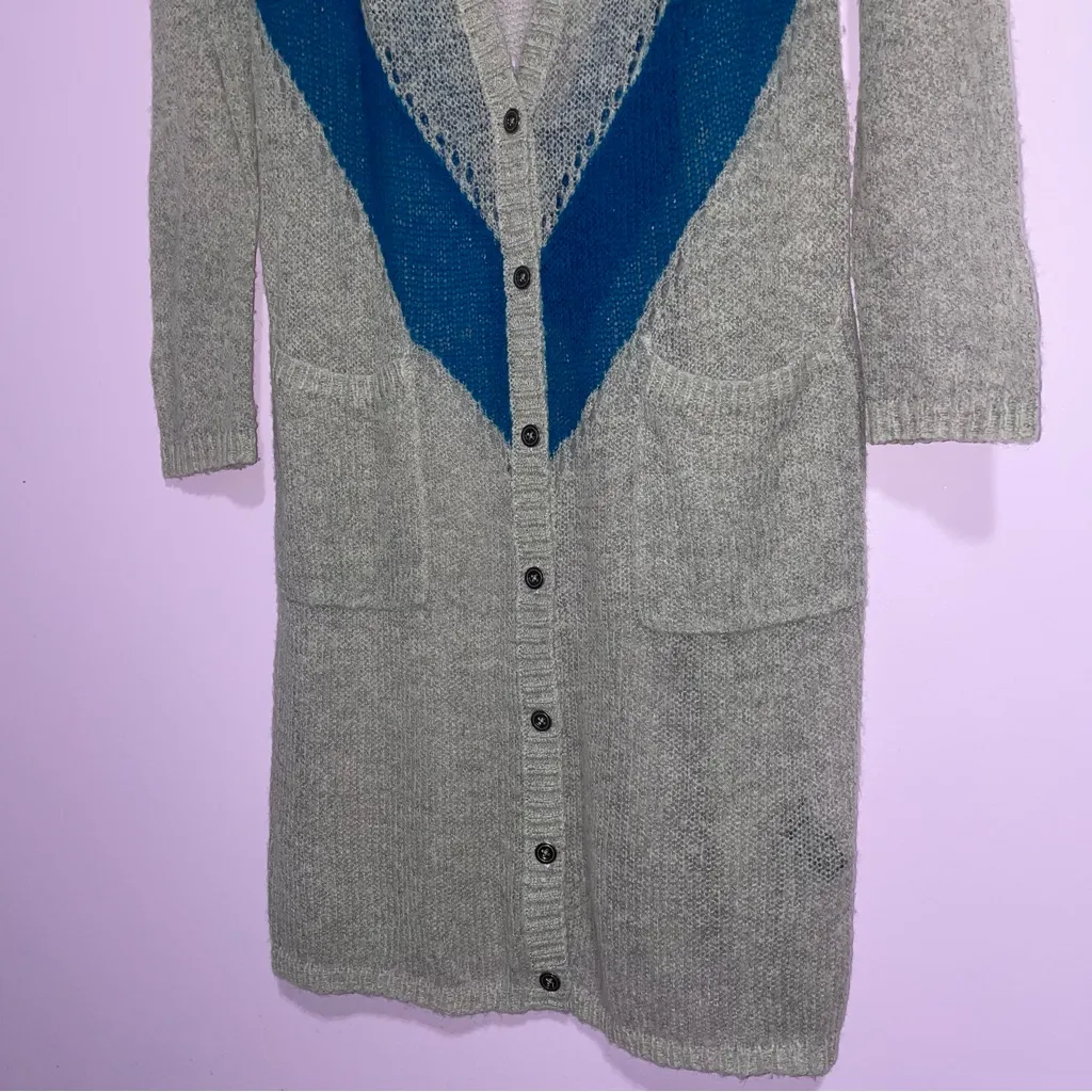 Sloane Rouge Duster Cardigan Women Sz M Wool Open Knit Longline Preppy Academia Gray Size M - Image 3