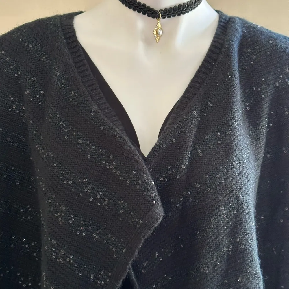 Black Strips Sequence No Button Cardigan SZ XL Slightly Longer In Front - Image 2