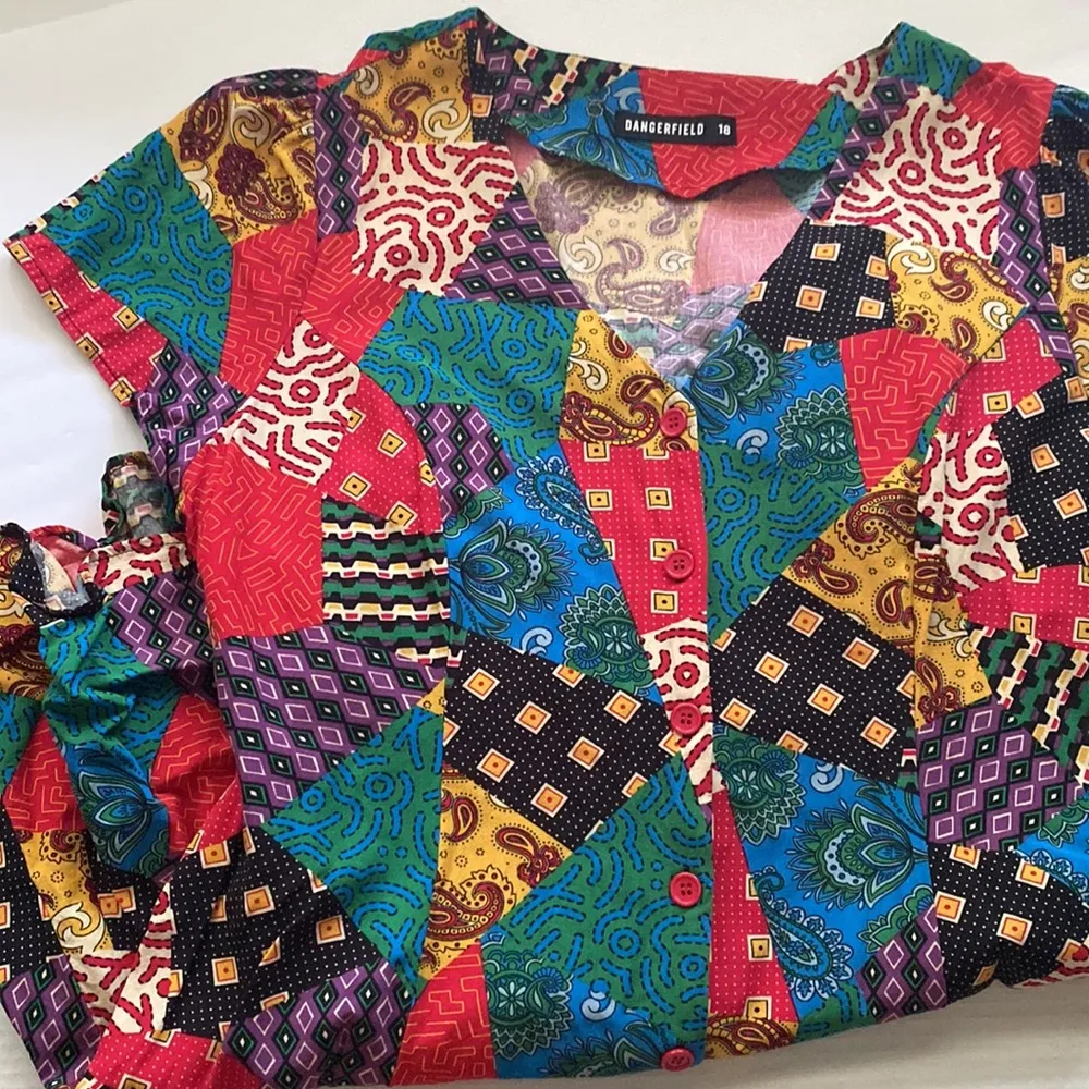 Dangerfield x ModCloth patchwork multi button front viscose dress, size 14 XL - Image 8