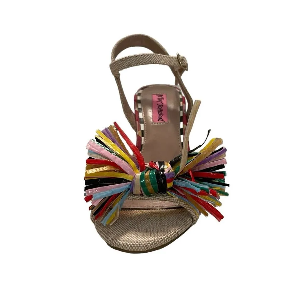 Betsey Johnson Lizzie Colorful Rope Raffia Espadrille Wedge Sandal 6 New FLAW - Image 4