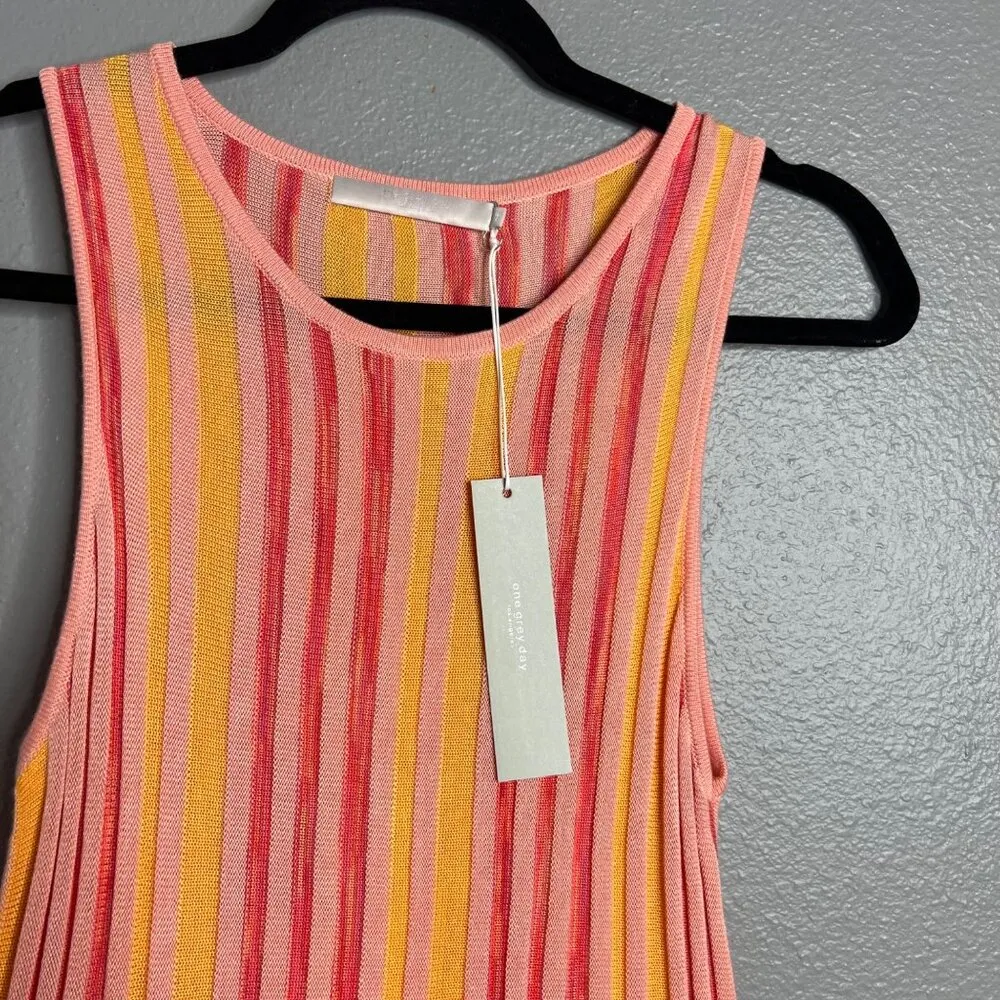 NWT One‎ Grey Day Lightweight Viscose Knit Tank Stripe Pink Yellow XS - Image 4