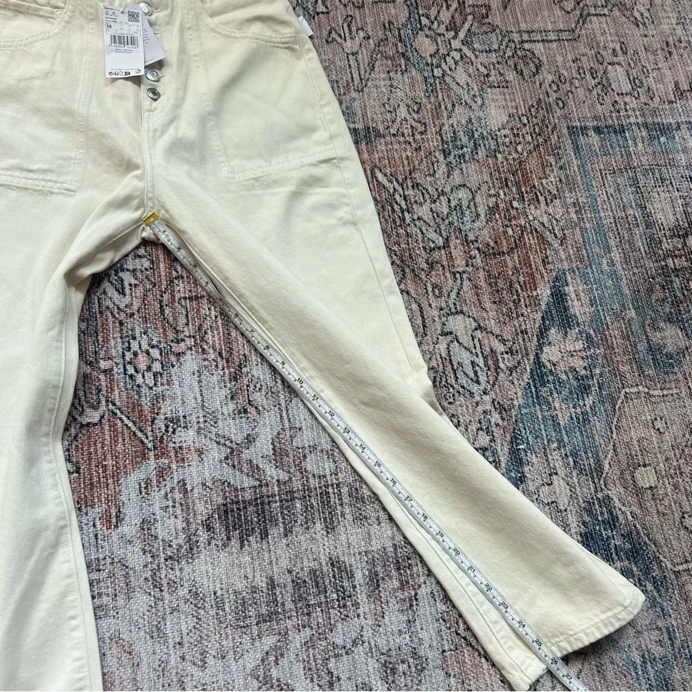 Mango NWT 328 Bonnie Straight Leg Jeans with Buttons Cropped High Rise Cream 6 - Image 10