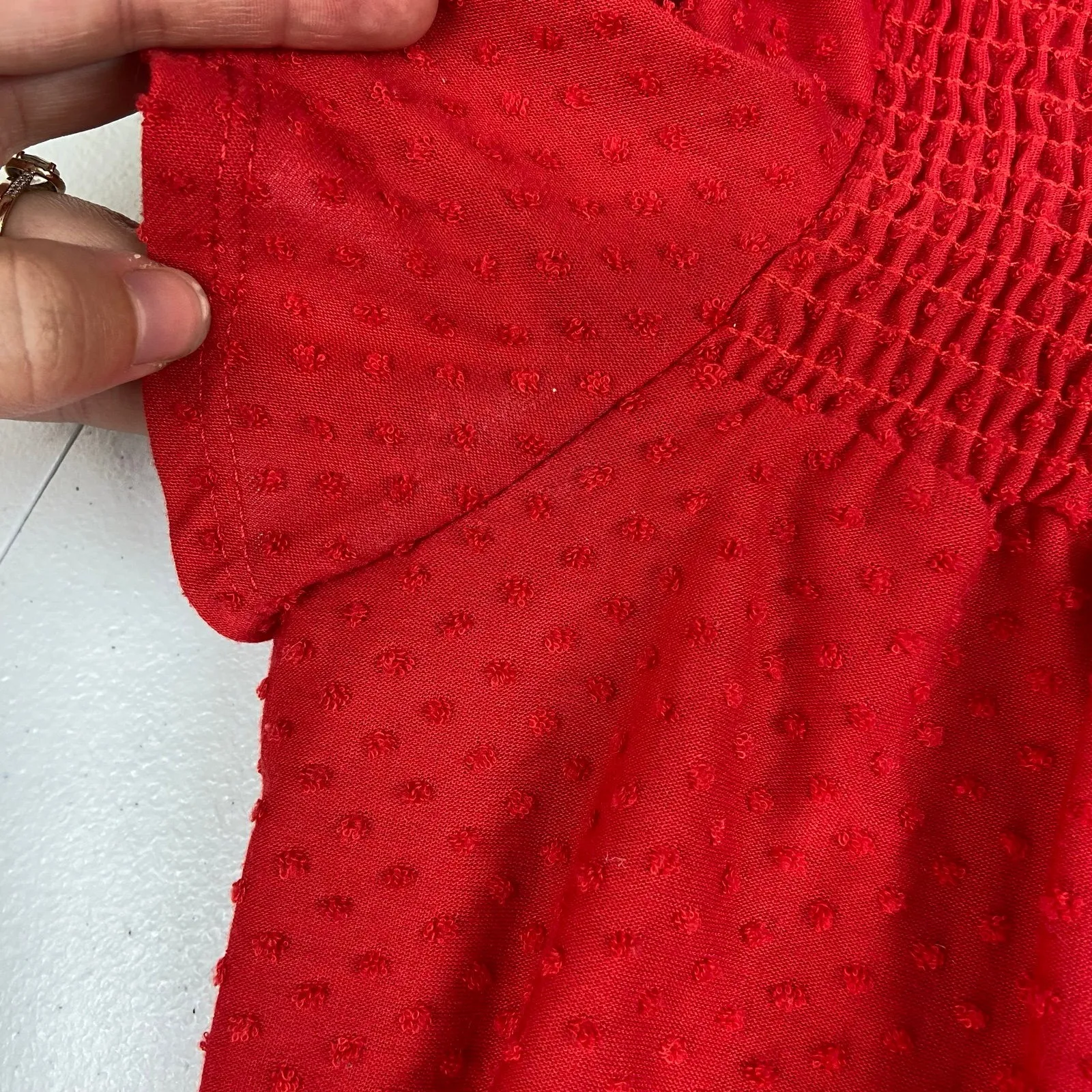 Notations women's red dotted textured flutter sleeve smocked loose blouse‎ large - Image 7