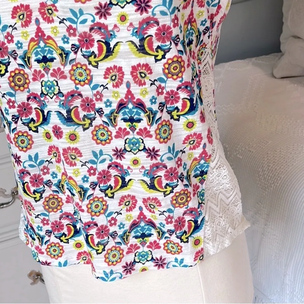Bohemian Top Lace Knit Colorful Shirt Lightweight Womens Small - Image 5