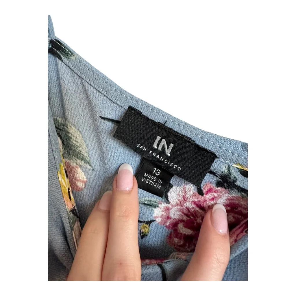 IN San Francisco Blue Floral Cold Flutter Shorts High Low Skirt Dress Size 13 - Image 3