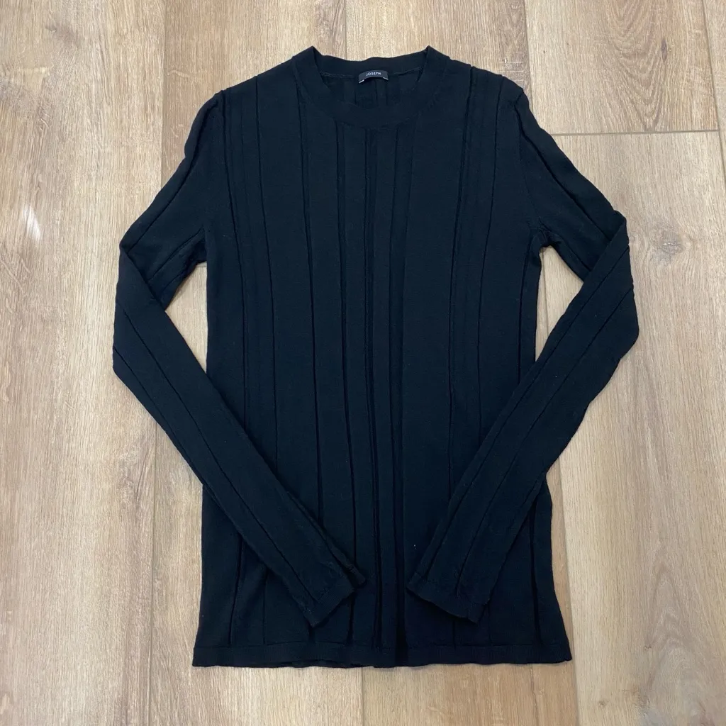 🌟JOSEPH🌟 VARIGATED RIB MERINO WOOL CREW NECK SWEATER BLACK SZ XS - Image 5