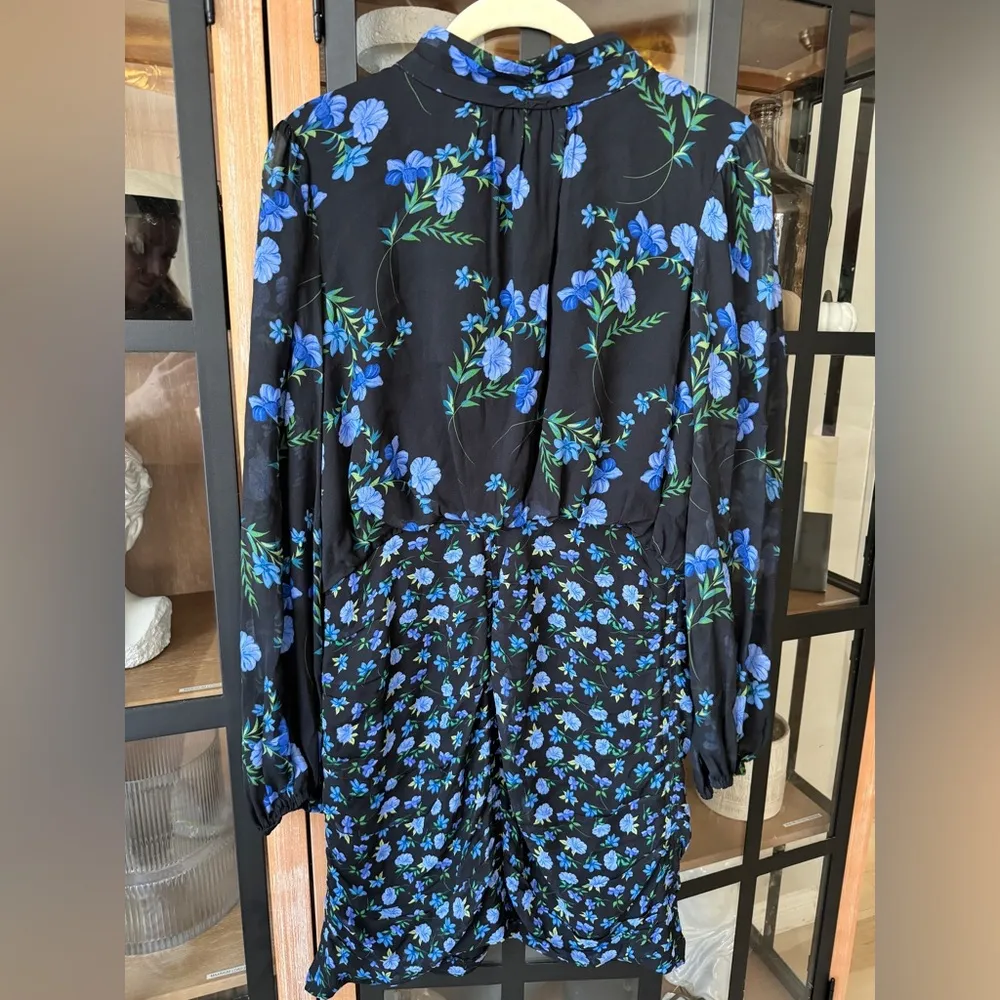 Shoshanna Kiana Mixed Floral Mini Dress cocktail long sleeve mock neck navy - Image 3