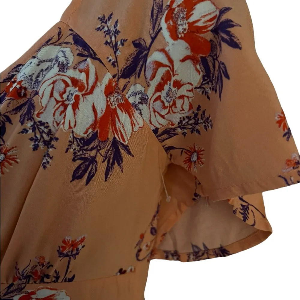 Abound Short Sleeve SKATER V Neck Pink Coral Floral Mini Dress NWOT SIZE M - Image 6