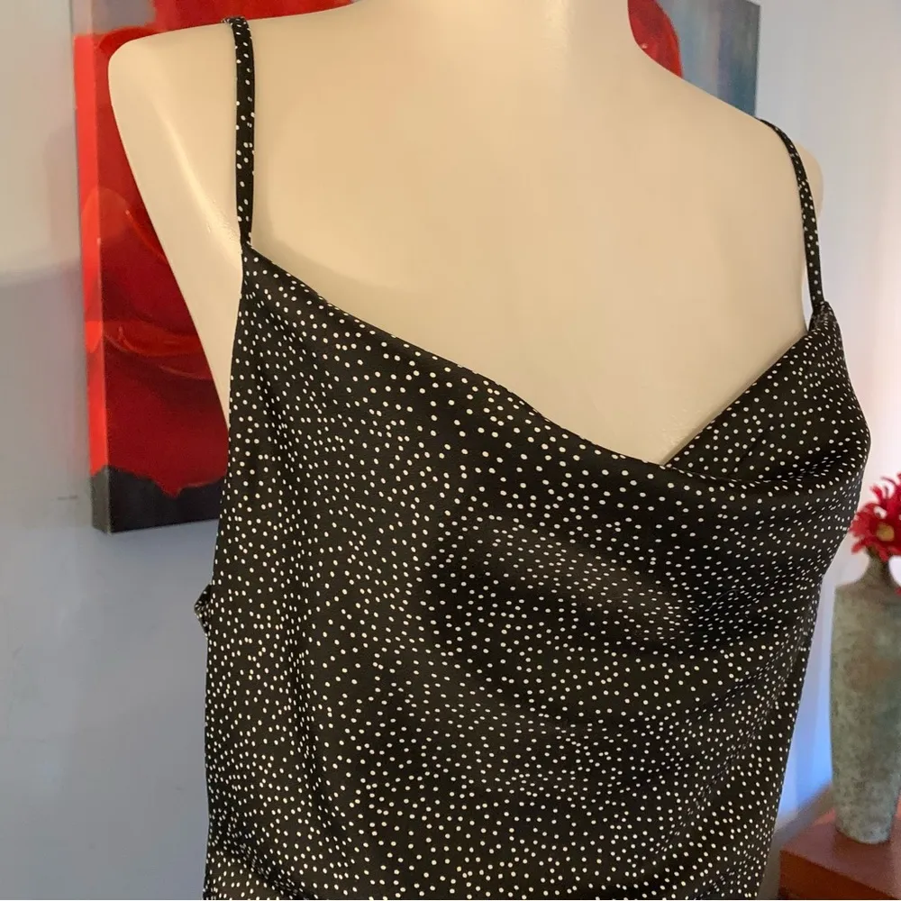 Urban Outfitters Cowl Neck Slip Mini Dress - size M EUC! Flowy Black Polka Dot - Image 2